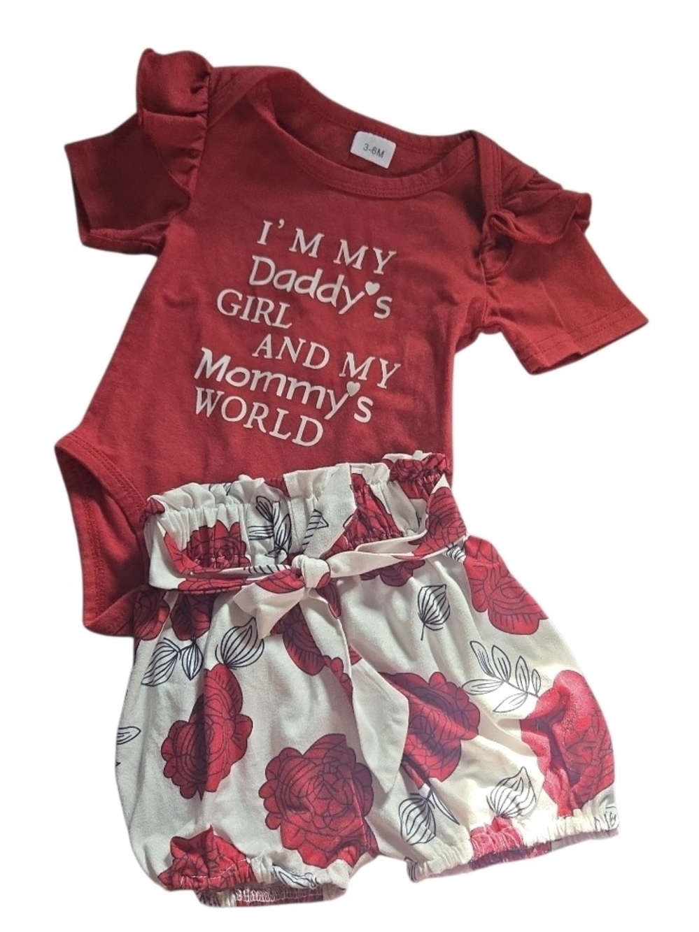 Burgundy Floral Ruffle Baby Outfit Set • Daddy’s Girl Mommy’s World • 3-6M EUC